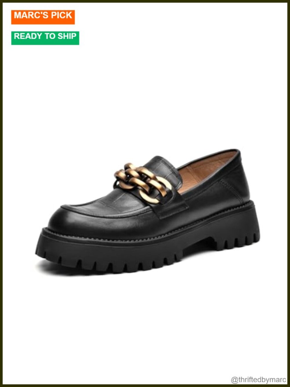 Leather Platform Loafers Chunky Lug Sole Chain Slip On Work Office Shoes